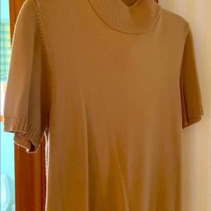 Short sleeve mock neck beige sweater